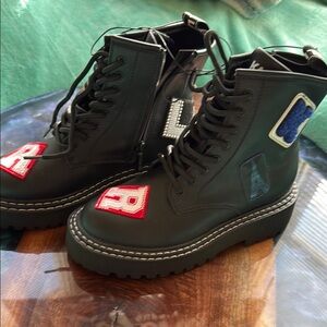 Stylish Black Combat Boots with Colorful Patches